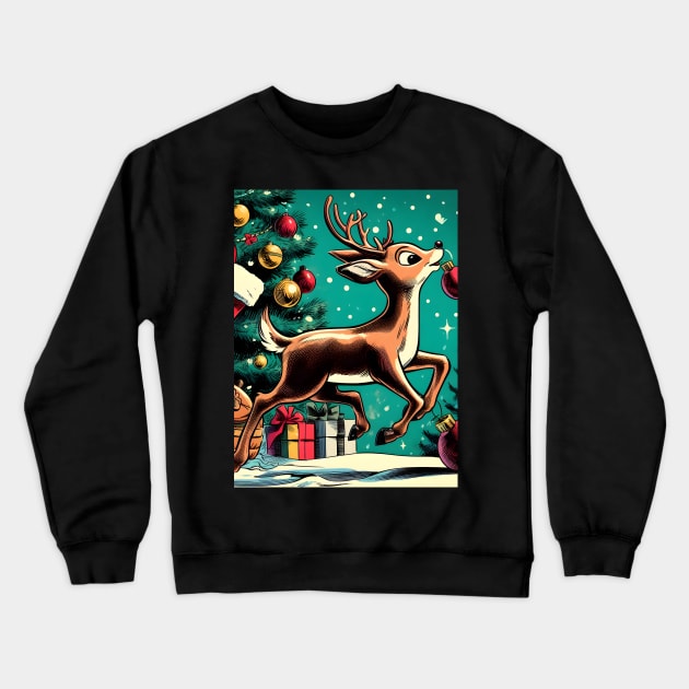 Illuminate the Holidays: Whimsical Rudolph the Red-Nosed Reindeer Art for Festive Christmas Prints and Joyful Decor! Crewneck Sweatshirt by insaneLEDP